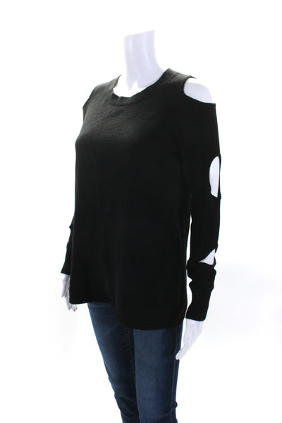 Aqua Cashmere Womens Crew Neck Cold Shoulder Sweater Black Cashmere Size Small