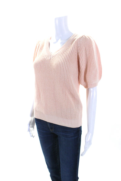 525 Womens Thick Knit Puff Sleeve V Neck Sweater Light Orange Size Small