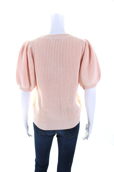 525 Womens Thick Knit Puff Sleeve V Neck Sweater Light Orange Size Small