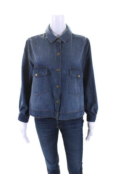 Current Air Womens Long Sleeve Denim Snap Shirt Jacket Blue Size Medium