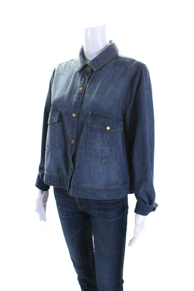 Current Air Womens Long Sleeve Denim Snap Shirt Jacket Blue Size Medium