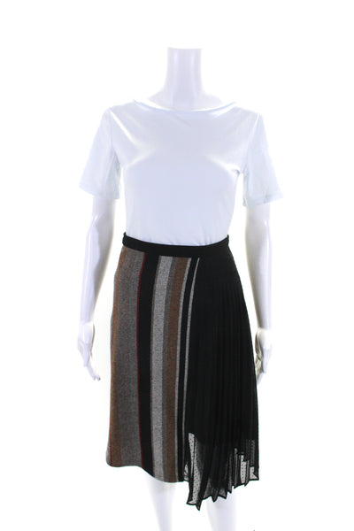 Eva Franco Womens Tweed Stripe Pleated Midi A Line Skirt Black Gray Brown Size 0