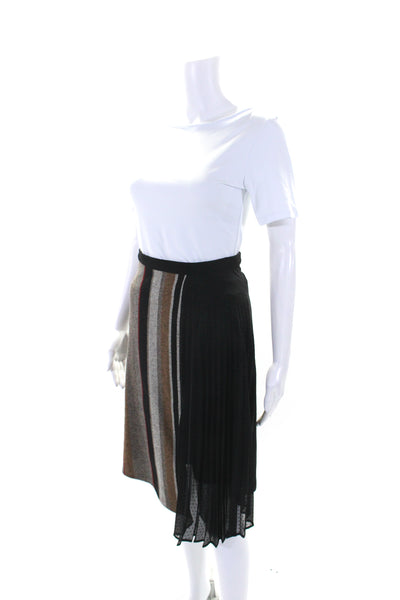 Eva Franco Womens Tweed Stripe Pleated Midi A Line Skirt Black Gray Brown Size 0