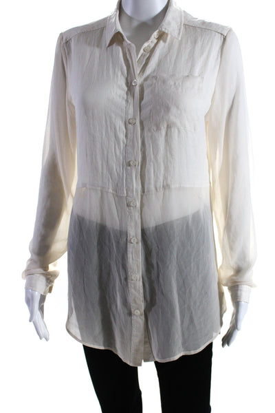 Free People Womens Long Sleeves Button Down Blouse Ivory White Size Small