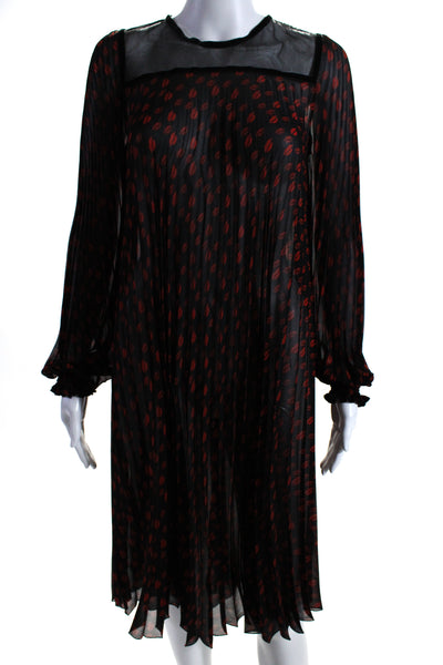 Seizio Womens Lip Print Accordion Pleat Long Sleeves Dress Black Red Size EUR 38