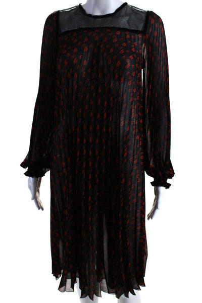 Seizio Womens Lip Print Accordion Pleat Long Sleeves Dress Black Red Size EUR 38