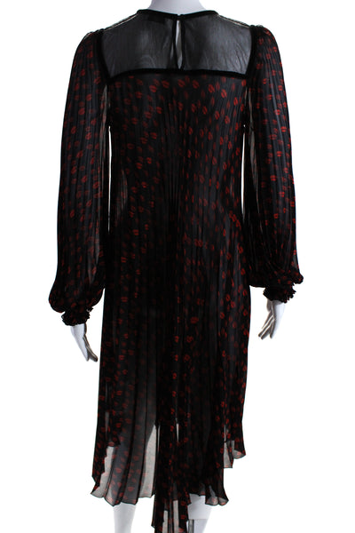 Seizio Womens Lip Print Accordion Pleat Long Sleeves Dress Black Red Size EUR 38