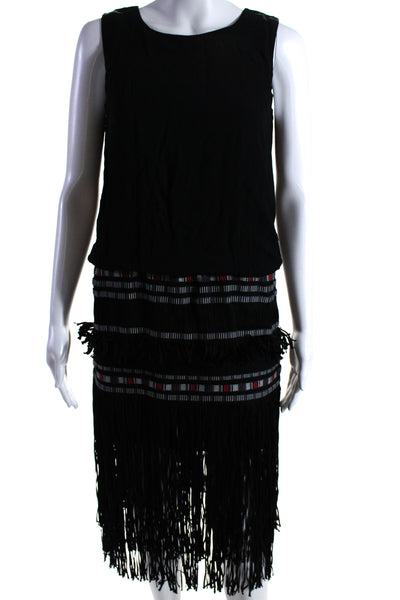 Twelfth Street by Cynthia Vincent Womens Fringe A Line Dress Black Size 4