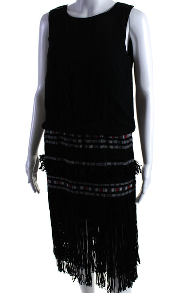 Twelfth Street by Cynthia Vincent Womens Fringe A Line Dress Black Size 4