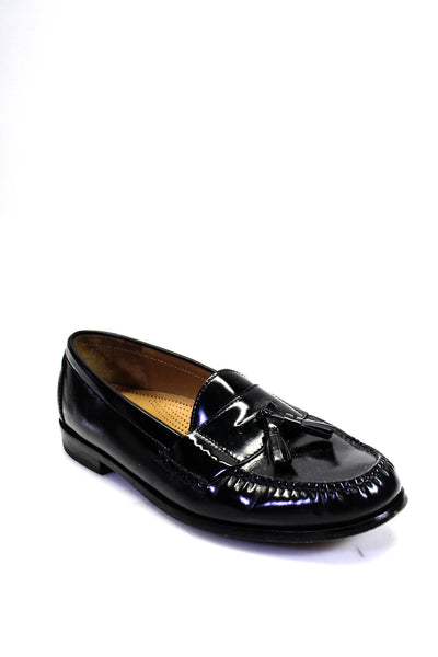 Cole Haan Mens Patent Leather Tassel Textured Apron Toe Loafers Black Size 13