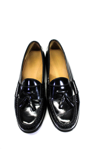 Cole Haan Mens Patent Leather Tassel Textured Apron Toe Loafers Black Size 13