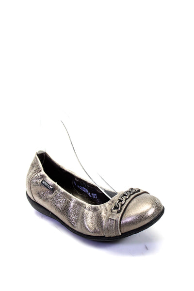 Mephisto Womens Leather Metallic Chain Link Detail Flats Gray Size 7.5