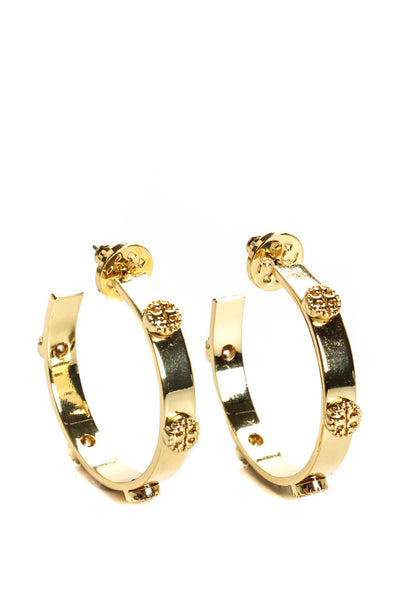 Tory Burch Womens Gold Tone Miller Stud Hoop Earrings Endless Runway