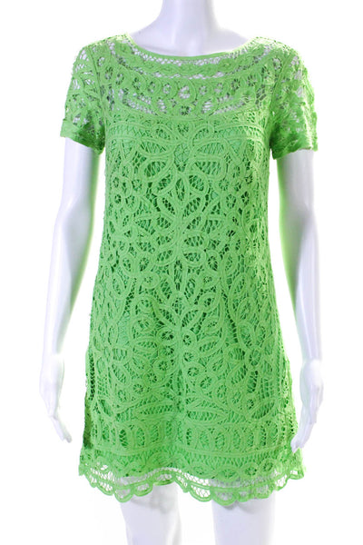 Lily Pulitzer Womens Cotton Boat Neck Short Sleeve Mini Dress Green Size S