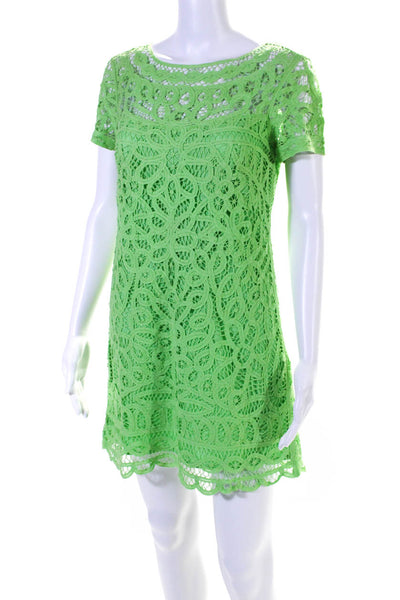 Lily Pulitzer Womens Cotton Boat Neck Short Sleeve Mini Dress Green Size S