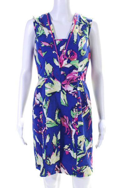 Shoshanna Womens Abstract Print V-Neck Sleeveless Zip Up Dress Multicolor Size S