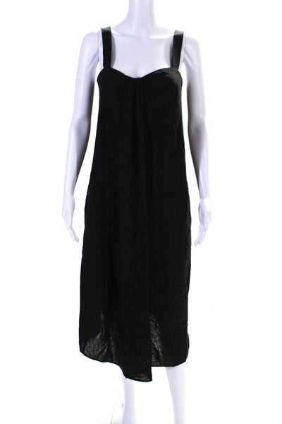 Vince Womens Linen V Neck Pleated Sleeveless Maxi Sun Dress Black Size 6