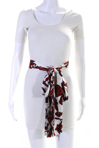 Ellery Womens Silk Floral Print Tie Closure Wide Belt Scarf White Bright Red