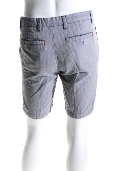 Ted Baker Mens Cotton Herringbone Print Button Flat Front Shorts Gray Size EUR30