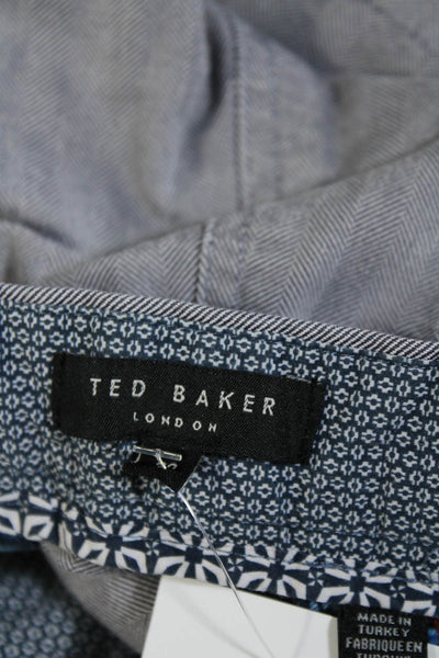 Ted Baker Mens Cotton Herringbone Print Button Flat Front Shorts Gray Size EUR30