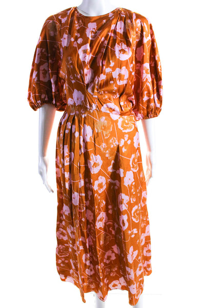 Stine Goya Womens Floral Print Back Button Long Dress Orange Size XS