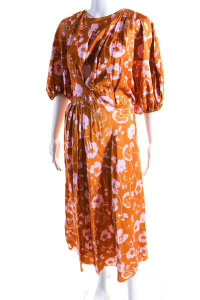 Stine Goya Womens Floral Print Back Button Long Dress Orange Size XS