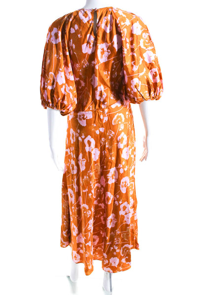 Stine Goya Womens Floral Print Back Button Long Dress Orange Size XS