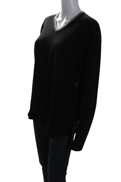 Elie Tahari Womens Wool V-Neck Long Sleeve Pullover Knit Top Black Size L