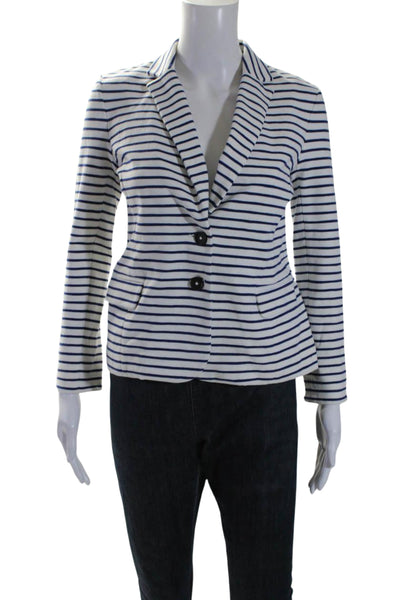 J Crew Womens Cotton Striped Notch Collar Button Up Blazer Jacket White Size XS