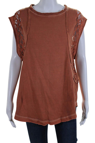 Free People Womens Cotton Embroidered Sleeveless Pullover Top Orange Size XS