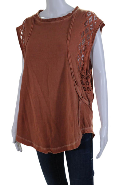 Free People Womens Cotton Embroidered Sleeveless Pullover Top Orange Size XS