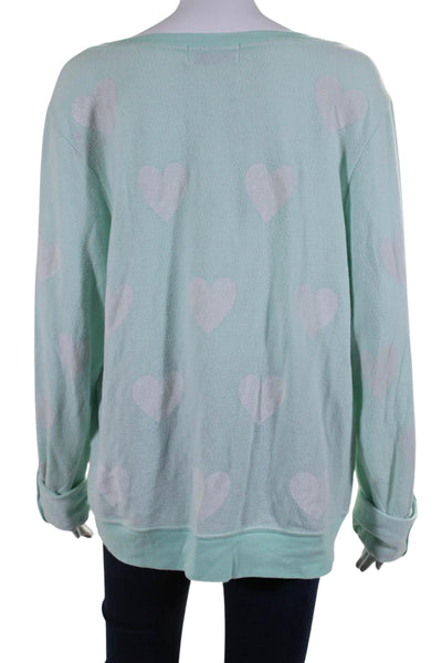 Wildfox Womens Heart Print Long Sleeve Pullover Sweatshirt Top Blue Size L