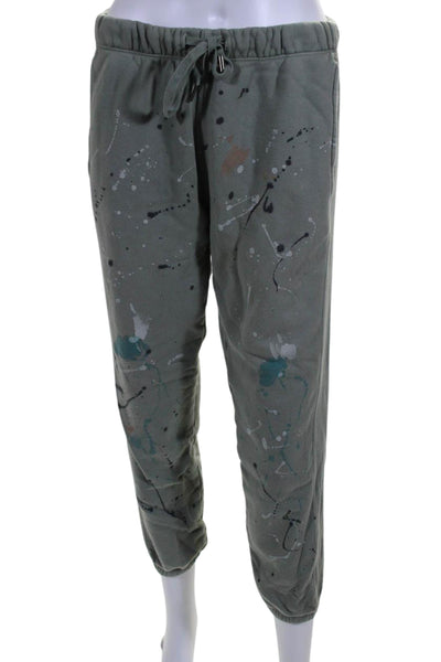 NSF Womens Cotton Paint Splatter Drawstring Waist Sweatpants Green Size M