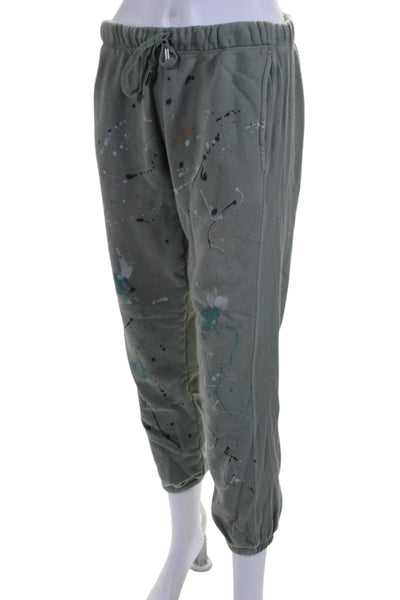 NSF Womens Cotton Paint Splatter Drawstring Waist Sweatpants Green Size M