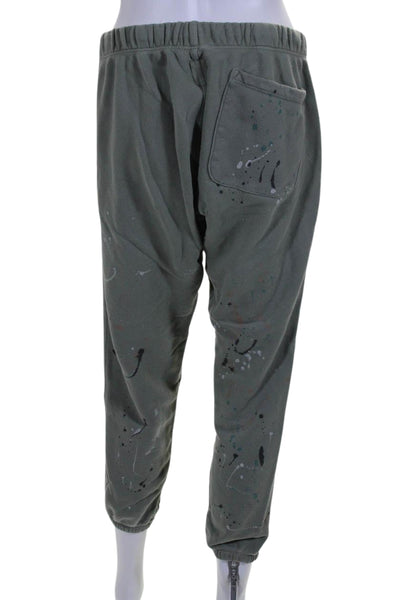 NSF Womens Cotton Paint Splatter Drawstring Waist Sweatpants Green Size M