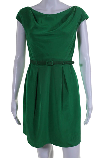 Shoshanna Women's Scoop Neck Sleeveless Belted Silk Mini Dress Green Size 2