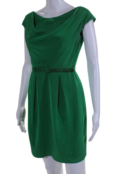 Shoshanna Women's Scoop Neck Sleeveless Belted Silk Mini Dress Green Size 2