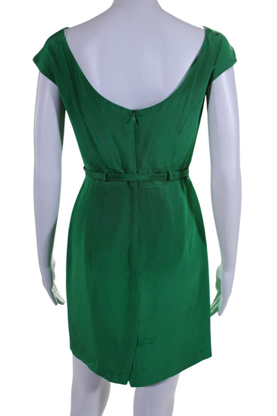 Shoshanna Women's Scoop Neck Sleeveless Belted Silk Mini Dress Green Size 2