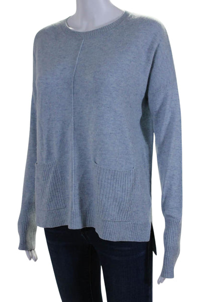 Tahari Womens Cashmere Round Neck Long Sleeve Pullover Sweater Top Blue Size S