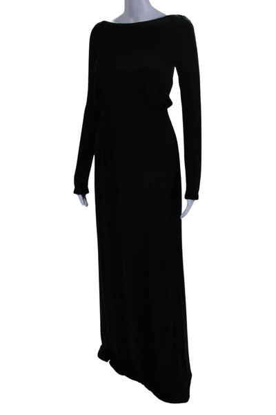 ALC Womens Cut Out Elastic Waist Boat Neck Long Sleeve Maxi Dress Black Size S