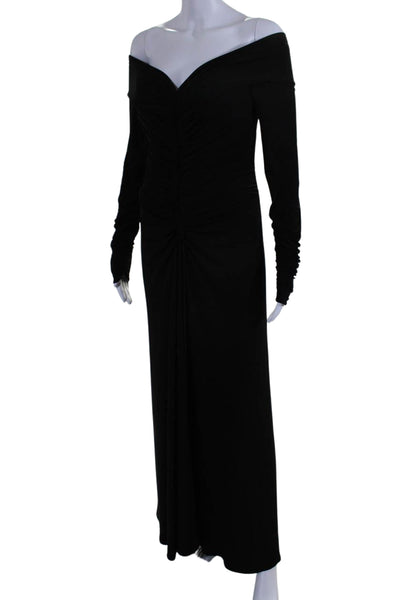 Melinda Eng Womens Ruched V-Neck Long Sleeve Zip Up Maxi Dress Black Size 8