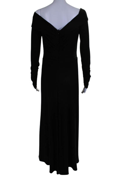 Melinda Eng Womens Ruched V-Neck Long Sleeve Zip Up Maxi Dress Black Size 8