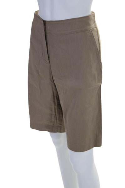 Eileen Fisher Womens High Waist Khaki Shorts Beige Linen Size 12