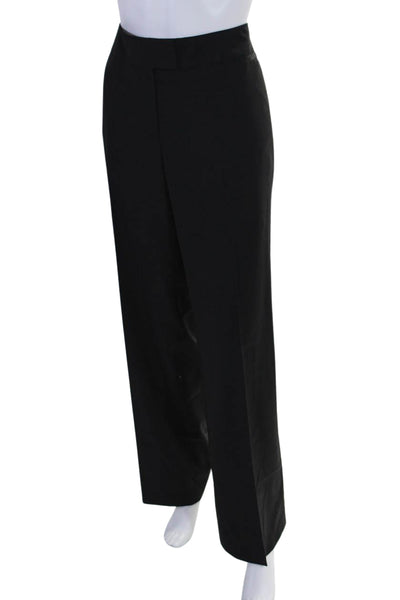 Escada Womens Mid Rise Straight Leg Pleated Pants Black Wool Size IT 42