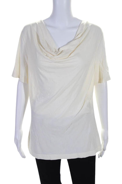 St. John Womens Short Sleeve Draped Cowl Neck Top Tee Shirt White Size Large