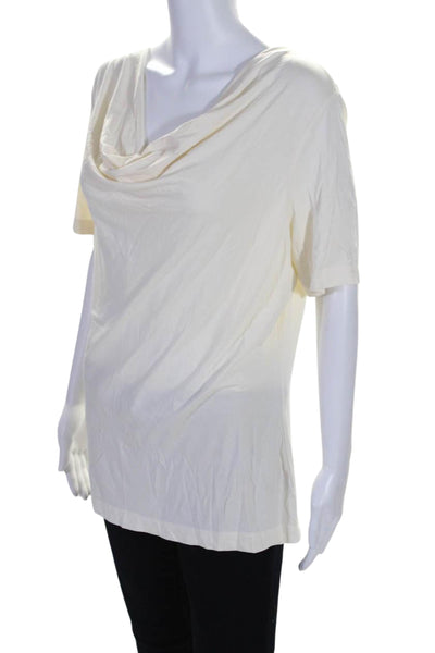 St. John Womens Short Sleeve Draped Cowl Neck Top Tee Shirt White Size Large