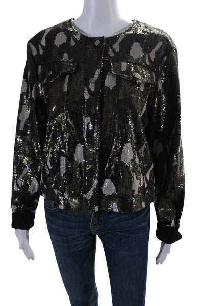 Birch Women's Long Sleeves Button Down Sequin Jacket Camouflage Size L