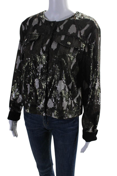 Birch Women's Long Sleeves Button Down Sequin Jacket Camouflage Size L