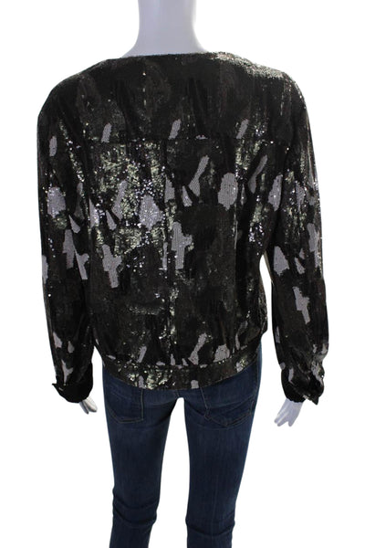 Birch Women's Long Sleeves Button Down Sequin Jacket Camouflage Size L