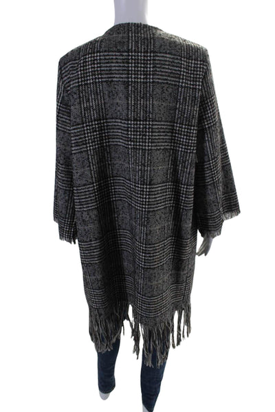 Muche Et Muchette Women's Long Sleeves Fringe Lace Trim Plaid Jacket One Size